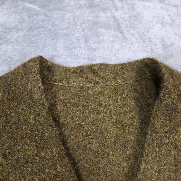 Vintage 60s 70s Mohair Cardigan Mens Medium Army Green Fuzzy Grunge Kurt Cobain - Picture 3 of 12